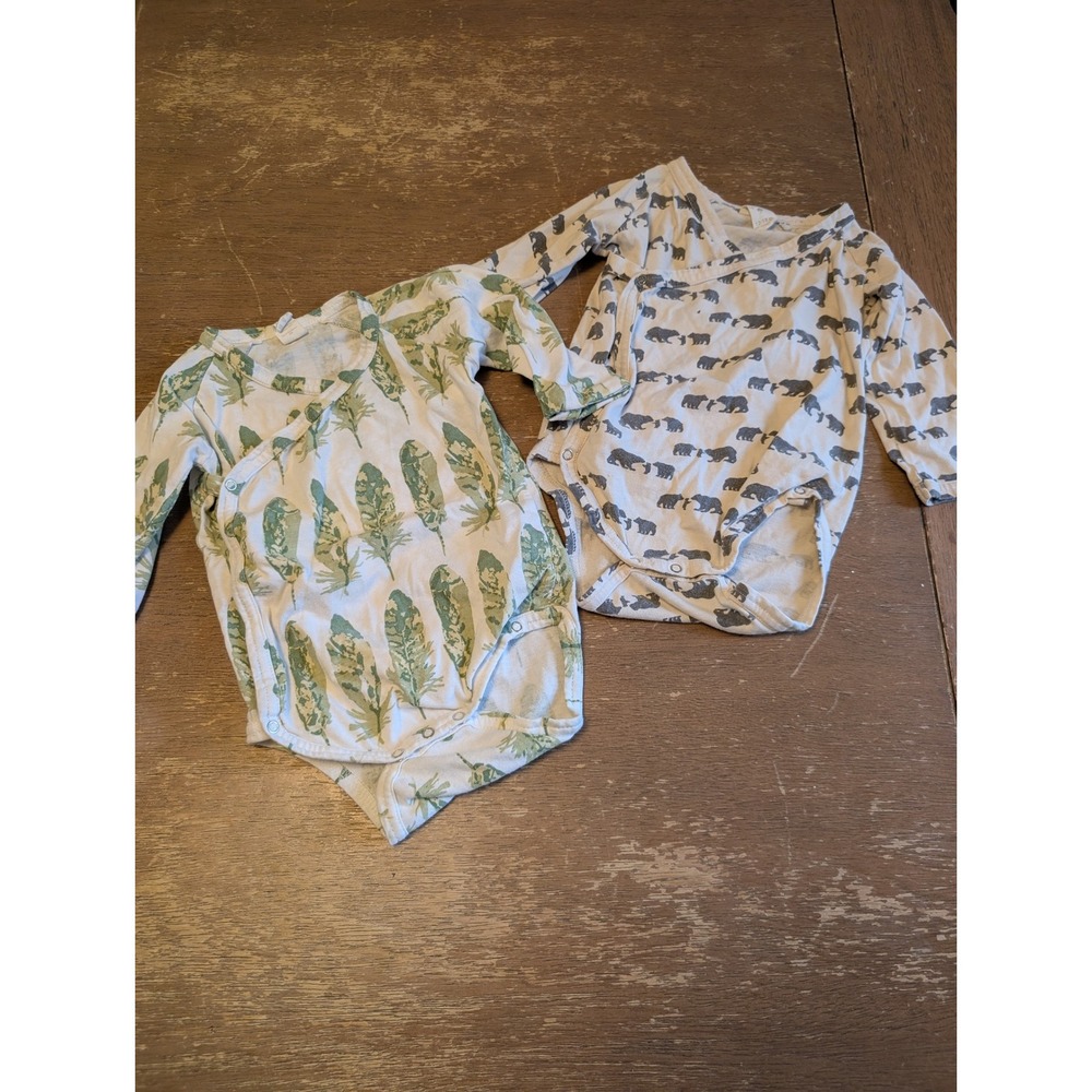 Kate Quinn 2 Pack Long Sleeve Kimono Bodysuits 12-18M Feather Bear organic
